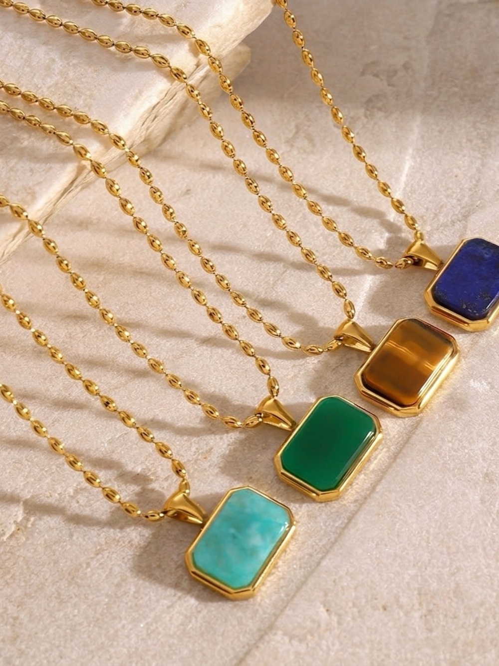 Natural Stones Geometric Pendant Necklace